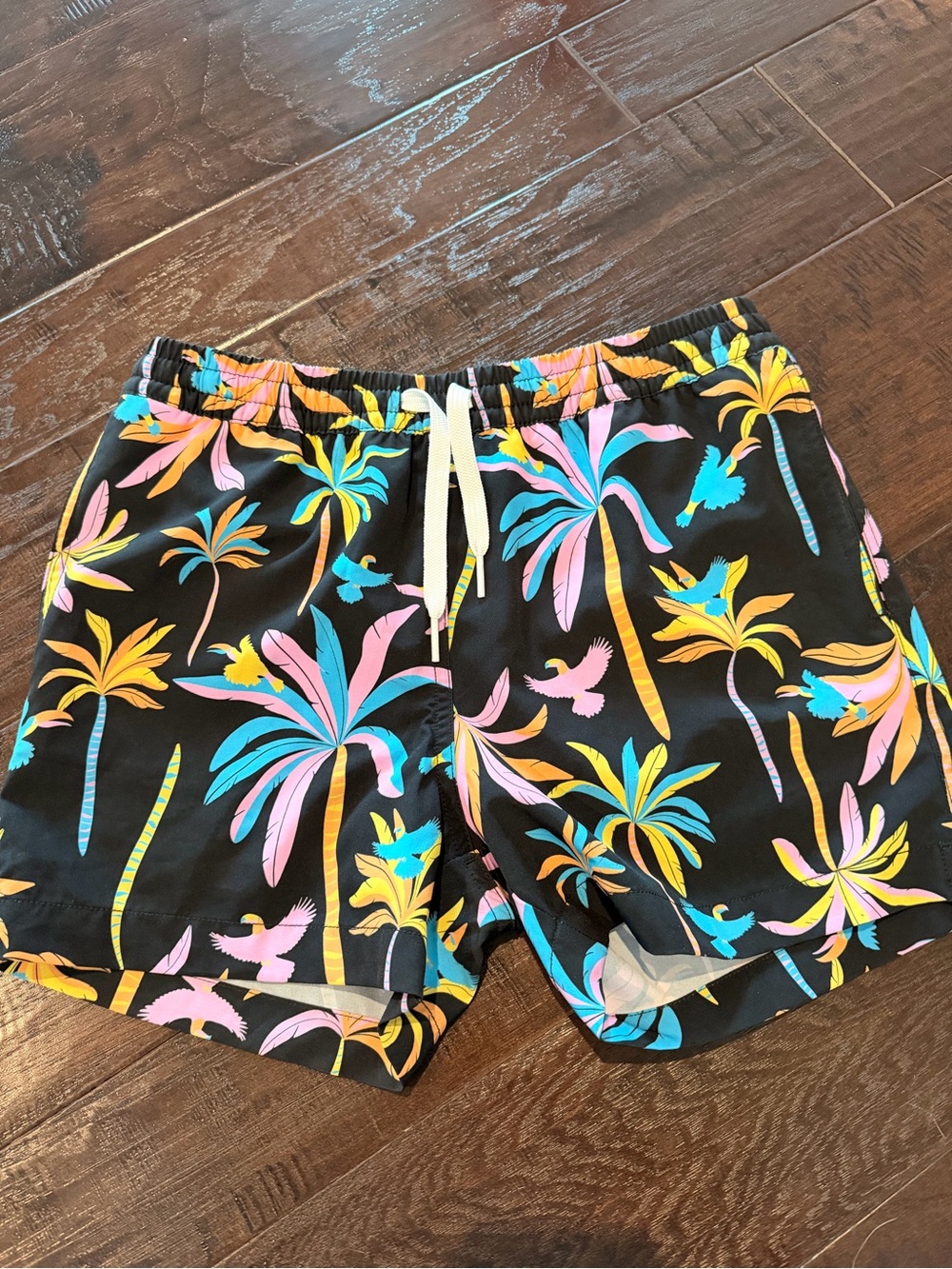 Youth Chubbies Black Swim Trunks with Yellow, Pink & Blue Tropical Print